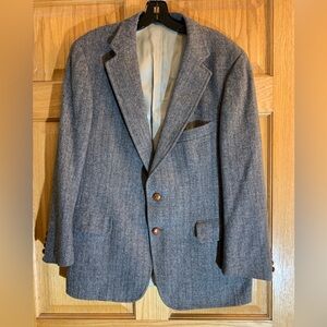 Chaps Ralph Lauren Blazer Coat Gray Herringbone 40 Camel Hair Woven Scotland